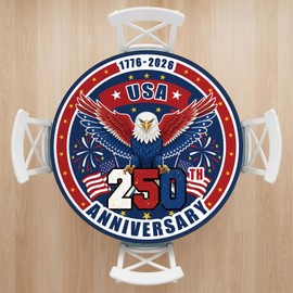 Hiboss 4th of July Tablecloth Round 44 Inch, Memorial Day Patriotic Independence Day Decorations for Home Table Cover, 250th Anniversary Eagle Red and Blue for Party Picnic Dinner Decor