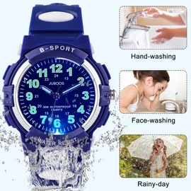 Juboos Kids Watch Analog with 7 Colorful Night Lights Boys Girls Waterproof Soft Strap Kids Time Teaching Quartz Wristwatch for Ages 5-18