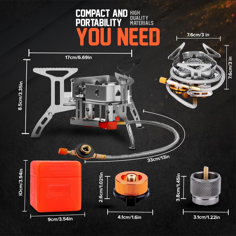 5000W Camping Stove, Backpacking Windproof Camp Stove with Piezo Ignition