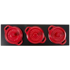 Staub Ceramic 3-pc Mini Round Cocotte Set with Stand - Cherry