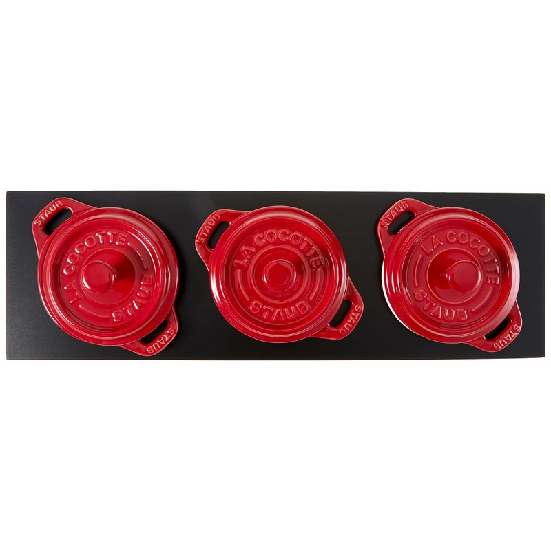 Staub Ceramic 3-pc Mini Round Cocotte Set with Stand -