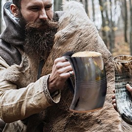 Viking Drinking Horn mug beer mug for men, Ale horn mugs for christmas gift (XL - 32 oz, Eternal | Natural Finish)