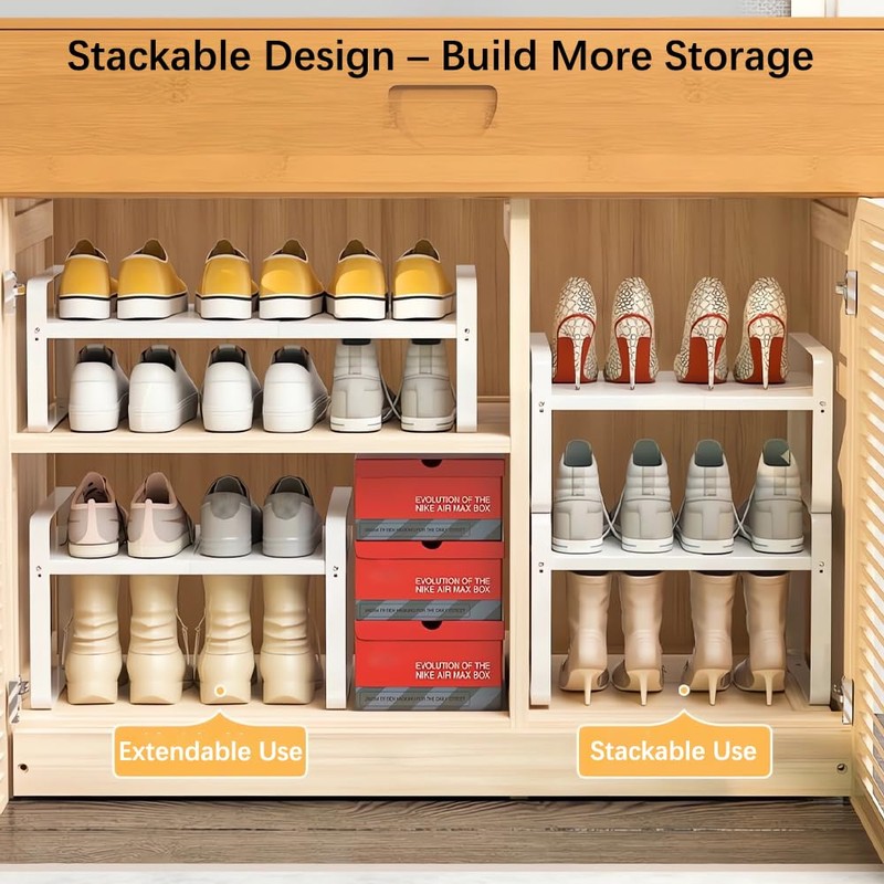 Yagizaai Expandable 1-Tier Metal Shoe Rack (H:10"), Adjustable Width 14.9"-23.6",