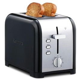 Kenmore 2-Slice Toaster Black Stainless Steel Extra Wide Slots Bagel Defrost Functions 9 Browning Levels Removable Crumb Tray for Bread Toast English Muffins Toaster Strudel