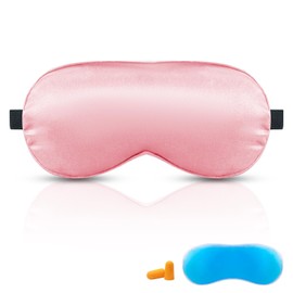Sleep Mask Natural Pure Silk Eye Mask with Adjustable Strap for Sleeping, GenXenon Eye Sleep Shade Cover, Blocks Light Airplane Travel Nap for Women Men（Pink）