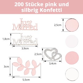 GoldRock Just Married Decorative Wedding Table Decoration Hearts Decoration Confetti Set, 200 Pieces Table Decoration Wedding Decoration Pink, Confetti Wedding Large Wedding Decoration Table, Glitter