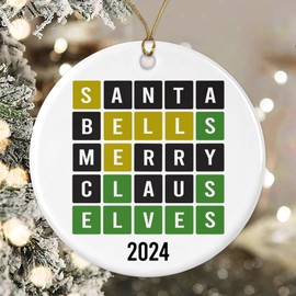 Wordle Christmas Ornament - Funny Word Lover Gift - Santa - Bells - Merry - Claus - Elves - Decoration Christmas Tree Ornament - Wordle Ornaments For Family And Friends Printed on Both Sides