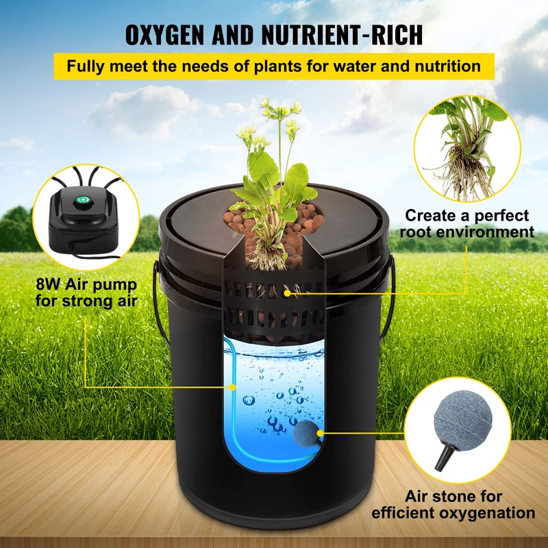 VEVOR DWC Hydroponic System, 5 Gallon 4 Buckets, Deep Water