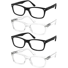 Success Eyewear Reading Glasses Set of 4 Quality Readers Spring Hinge Glasses for Reading for Men and Women Set of 2 Black and 2 Transparent 1.5