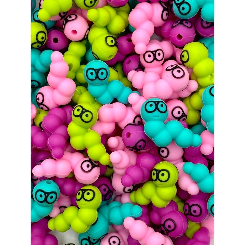 Bookworm 3D Silicone Focal Beads - Shaped like Worms for