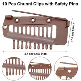 Paifeancodill Chunni Clips with Safety Pins, 10 Pcs Strong Chunni Grip Dupatta Setting Clips Indian, Snap Clips Hair Extension Clips Wig Clips to Secure Wig Clips with Rubber U-Shape Snap (Brown)