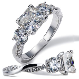 CivetCat Princess Cut Moissanite Engagement Ring for Women 2.66 cttw 3-Stone Moissanite Rings D color VVS Radiant colorless CVCTRGMO15PSS 0