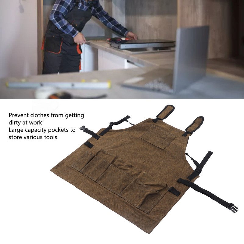 Woodworking Shop Apron Large Capacity Pocket Adjustment Shoulder Straps Waxed
