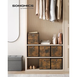 SONGMICS Storage Cubes, Set of 6 Storage Bins with Handles, Foldable Oxford Fabric and Non-Woven Fabric Storage Boxes, 10.2x10.2x11 Inches, Fit Cube Storage Unit, Rustic Brown URFB126B01