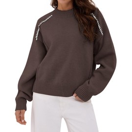 ZAFUL Womens Sweaters Contrast Long Sleeve Cute Knit Pullover Tops 2025 Fashion Chocolate Brown Fall Winter Teacher Outfits Coffee M