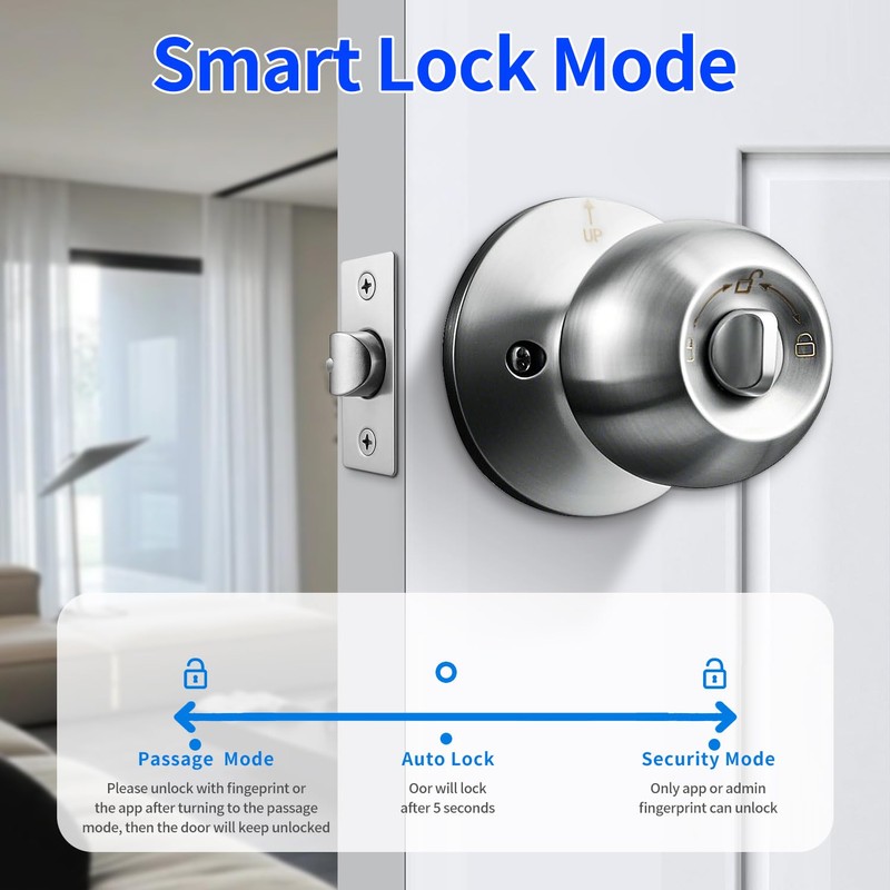 SISAV Smart Fingerprint Door Lock with App Control & Key,