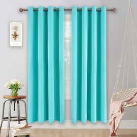YGO Turquoise Curtains for Bedroom Living Rooms Thermal Insulated Innovated Microfiber Blackout Window Panels Light Blocking Drapes Grommet Top 52x84 Inch 2 Panels