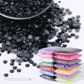 4000pcs 4mm Resin Rhinestones Bulk,Nail Art Rhinestones Kit with Wax Pencil,Flatback Round Jelly Rhinestones Gems Crystals for Nail Art DIY Crafts Clothes Shoes Bags(Black)