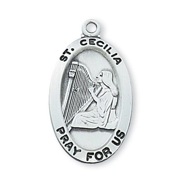 Needzo Saint Cecilia Sterling Silver Pandent 18 Inch Rhodium Plated