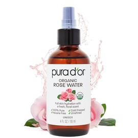 PURA DOR Organic Rose Water Toner (4oz  118mL) Eau Fraiche, 100 Pure Full Skin Hydration, Control Excess Oils  Acne - Cleanses  Softens Skin -...     