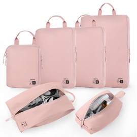 EPICKA Ultra-Lightweight Compression Packing Cubes - 6 Set Water Resistant Durable Travel Organizers with Toiletries Bag, Expandable Travel Accessories for Carry on Luggage, Suitcase (Pink)