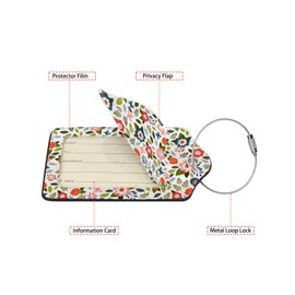 Blooming Flower Luggage Tags for Suitcases,2 Pack Luggage Tag, Leather Stainless Steel Loop Label Tag for Women Girl Travel Bag Suitcase