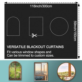 300x145 cm Blinds for Bedroom, 420d Window Covering Portable Curtains, 100% Shades, Cut Any Size, No Drill Black Out Blind for Home Baby Nursery Travel Dorm