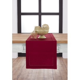Solino Home Red Table Runner 36 Inch - Cotton Linen Hemstitch Short Table Runner 14 x 36 Inch Ideal for Dresser and Coffee Tables