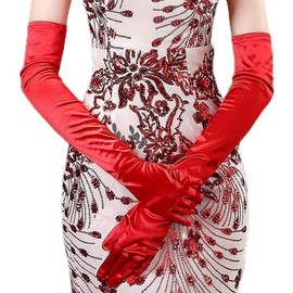 Border Dot Wedding Gloves, Satin Gloves, Long, White, Black, Red, Cosplay, 21.7 inches (55 cm), red