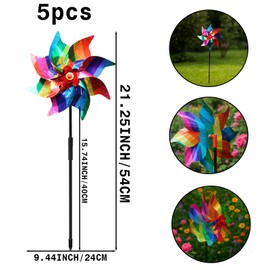 Reflective Bird Scarer Windmill,Windmills Scare Birds Pigeons Deterrent,Colorful Rainbow Pinwheel Wind Spinners for Protection of Garden Crops, Fruits, Flowers, Lawns (5Pcs) (5PCS-A)