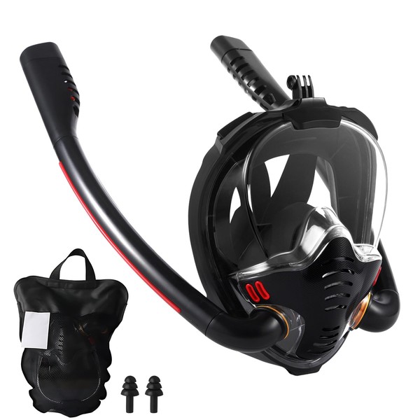 Full Face Snorkel Mask Adult with Double Tube, 180° View