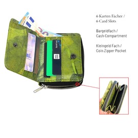 NELUHA Teak Leaf Wallet, Vegan Sustainable Leather Alternative - Wallet with Many Compartments Hinged with Zip, Green, Casual