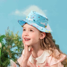 Rayson Sun Hat Baby Children Baby Fishing Hat with Wide Brim Sun Hat with Adjustable Chin Strap Bucket Hat Beach Hat Cap Spring Summer, Blue Unicorn