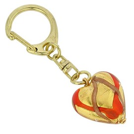 GlassOfVenice Murano Glass Heart Keychain - Red Waves Gold