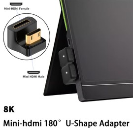 Duttek 180 Degree Mini HDMI Adapter 8K, U Shape Up Angle Mini HDMI Male to Mini HDMI Female Adapter Support 8K@60Hz Video4K@144Hz for Camera, Camcorder (2 Pack)