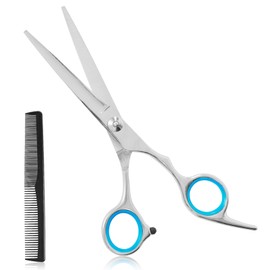 Homekoey Hair Cutting Scissors,6.5 Inch Professional Stainless Steel Barber Haircut Shears Razor,Sharp Blades,One Comb Included, For Salon Home Men Women Adults Kids Pet (Silver)