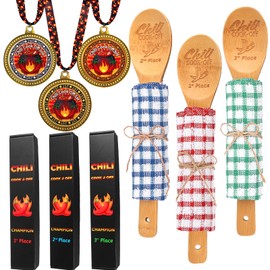 Chili Cook off Prizes Trophies Awards 1st 2nd 3rd Wooden Spoons for Cooking, Long Handled Chili Spoon Serving Spoon Mini Towels Chili Pepper Gift