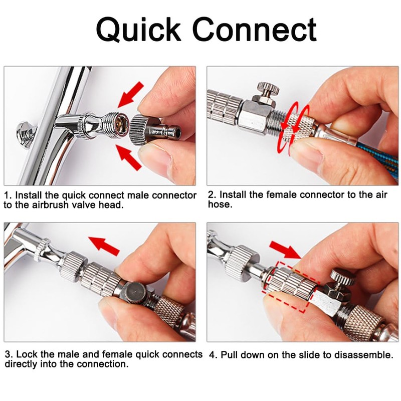1/8 Inch Airbrush Quick Connect Coupling, Red Air Brush Adapter