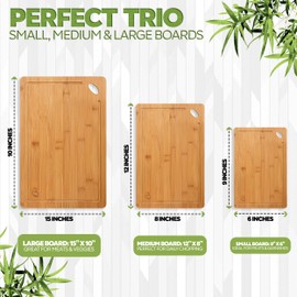 3Pc Bamboo Cutting Board Set, Thermal Treated Carbonized Durable Wood Cutting Boards for Kitchen. Deep Juice Grooves, Perfect Charcuterie, Chopping for Cheese, Meat, Vegetables and More! Kitchen Gifts