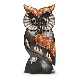 Decorative Owl Wula Black Brown From Albesia Wood, Height 20 cm, Wooden Figure UHU Craft from Bali Handmade