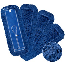 4 Pack - 24-Inch Washable Dust Mop Heads – Full Cloth, Extra Durable, Easy Button - No Clinging to Hair or Fur, Easy to Use Replacement for Commercial and Home Cleaning - iDeaology