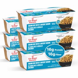 Eat Regal Brown Rice with 5 Ancient Grains Cups, Always Fluffy, No Clump & No Kneading, Ready in 1 Minute, 16g Protein 16g Fiber, Vegan Gluten-Free Non-GMO, 8.8oz (2×125g), Pack of 6