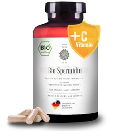 180 St. natürliches BIO Spermidin hochdosiert mit Vitamin C, vegane Kapseln aus Weizenkeimextrakt, Spermidin Kapseln, hohe Ergiebigkeit, hergestellt und geprüft in Deutschland