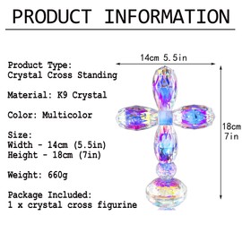 QFkris 7" Crystal Cross Standing, Decorative Glass Crosses for Table Shelf Tabletop & Home Decor for Women