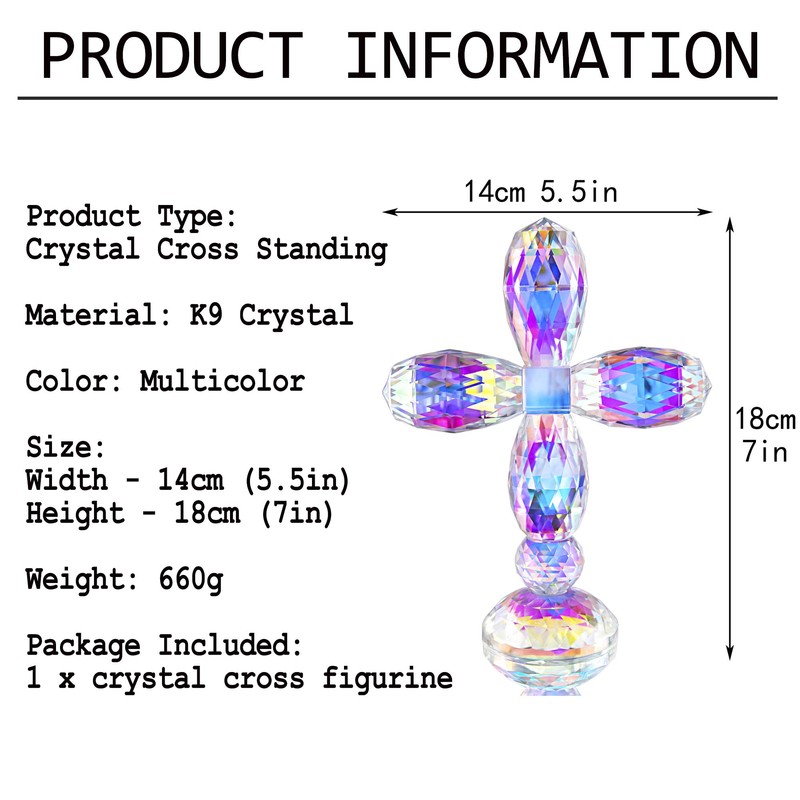 QFkris 7" Crystal Cross Standing, Decorative Glass Crosses for Table
