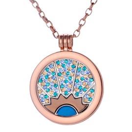 Morella Ladies' Necklace Rose Gold 70 cm Stainless Steel and Pendant with Coin Blue-Gold 33 mm in a Jewelry Bag