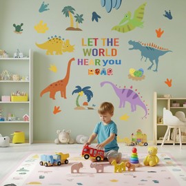 Dinosaurs Wall Decals Stickers Dino Volcano Tropical Leaf Palm Tree Baby Boy Girl Room Nursery Decor, Cloud Moon Star Home Decorations Neutral Kid Bedroom Playroom Art