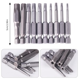 10 Pieces 50 mm Torx Bits Screwdriver Set Magnetic Star Head Screwdriver Set S2 Steel Hex Shank, Electric Screwdriver T8 - T45