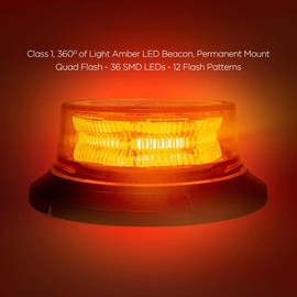 Pro Trucking Products Class 1 Amber Lens, Amber LED Permanent Screw Mount Warning Light Beacon with Aluminum Mirror Mount Bracket - 10-30 Volt DC