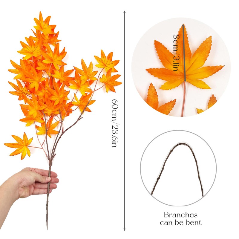 SNAIL GARDEN 4 Pcs Artificial Maple Leaves with Stem,Silk Maple